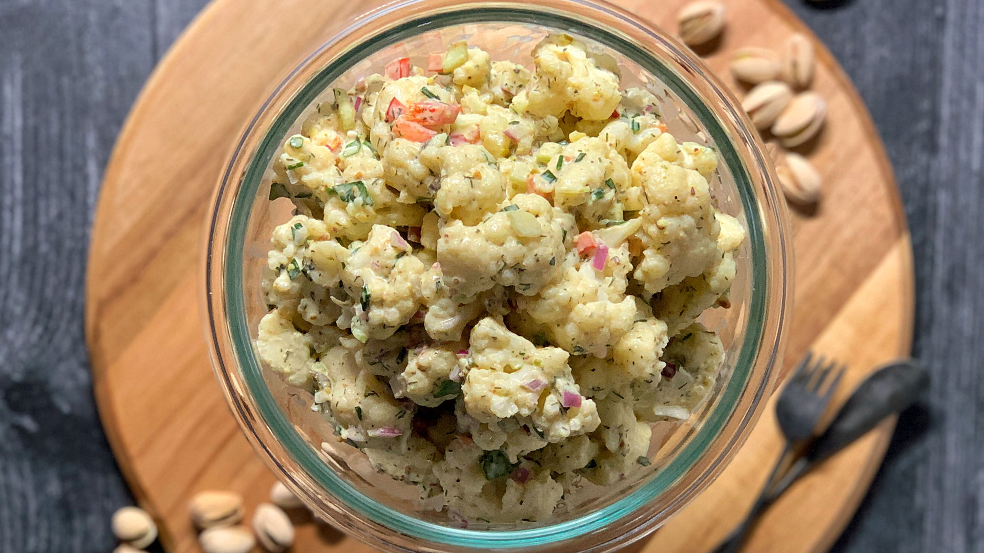 Cauliﬂower  “Potato” Salad with Pistachio Mayo