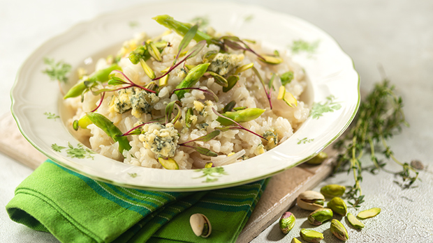 Pistachio, Asparagus and Blue Cheese Risotto