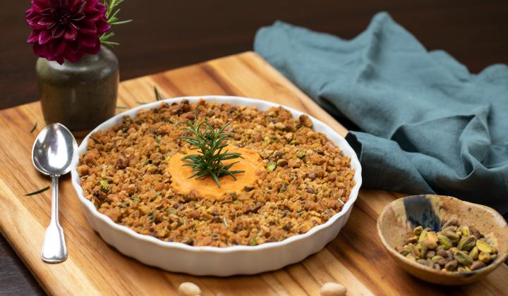 Sweet Potato Soufflé with Pistachio Streusel Topping